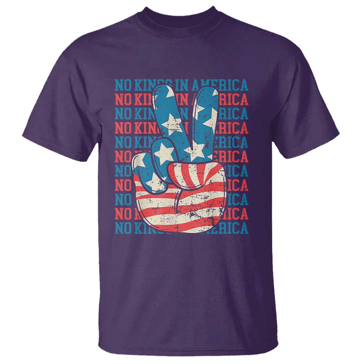 no-kings-in-america-t-shirt-usa-flag-peace-sign-hand-4th-of-july-patriotic