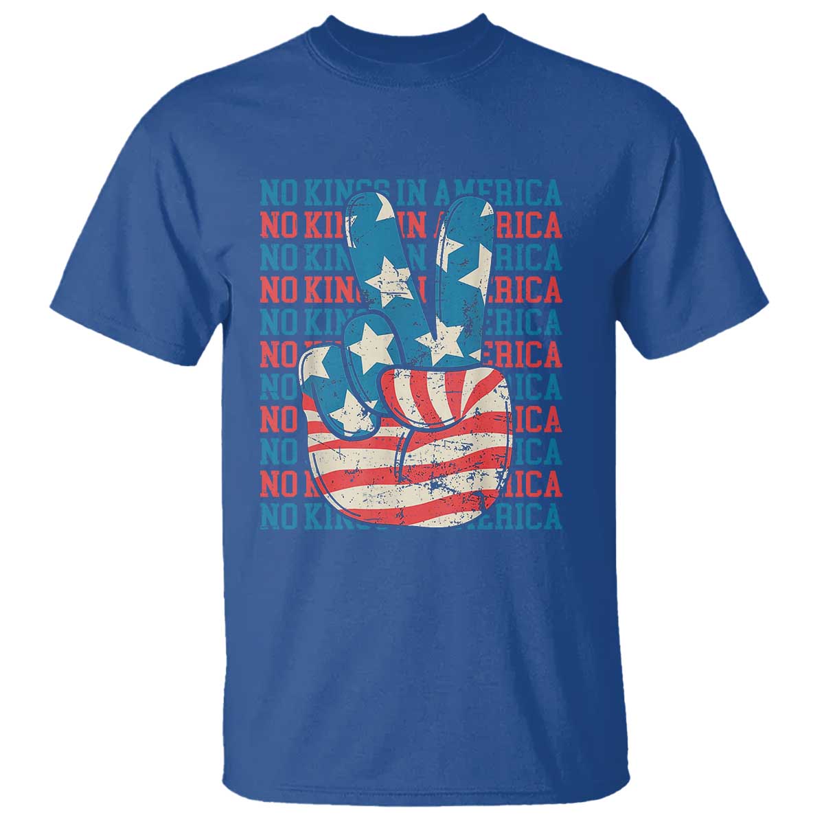 no-kings-in-america-t-shirt-usa-flag-peace-sign-hand-4th-of-july-patriotic
