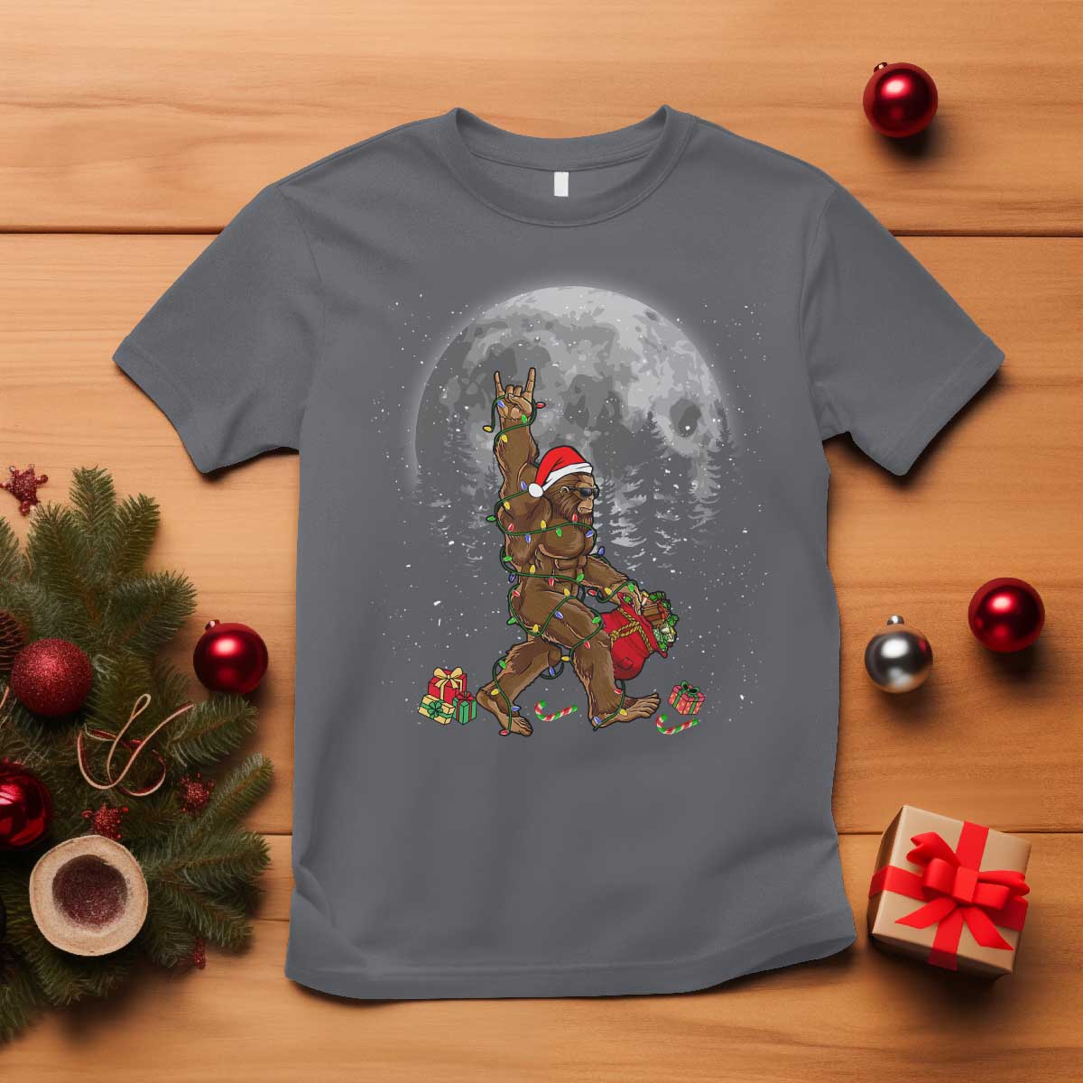 bigfoot-christmas-tree-lights-t-shirt-believe-bigfoot-santa-hat-sasquatch-loves-rock-on