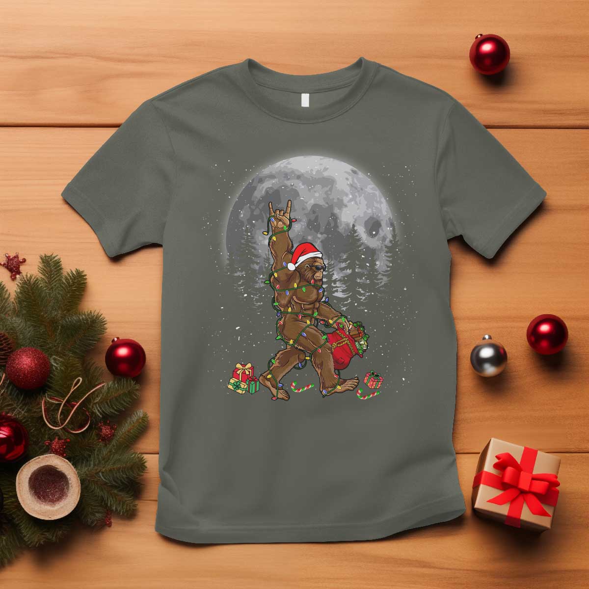 bigfoot-christmas-tree-lights-t-shirt-believe-bigfoot-santa-hat-sasquatch-loves-rock-on