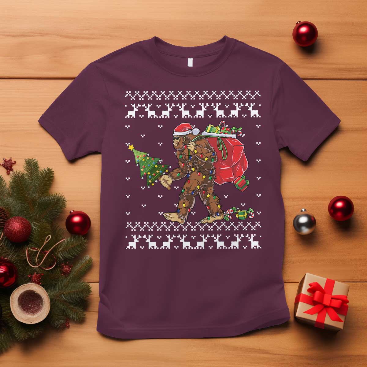 funny-bigfoot-christmas-t-shirt-believe-bigfoot-santa-hat-sasquatch-loves-rock-on