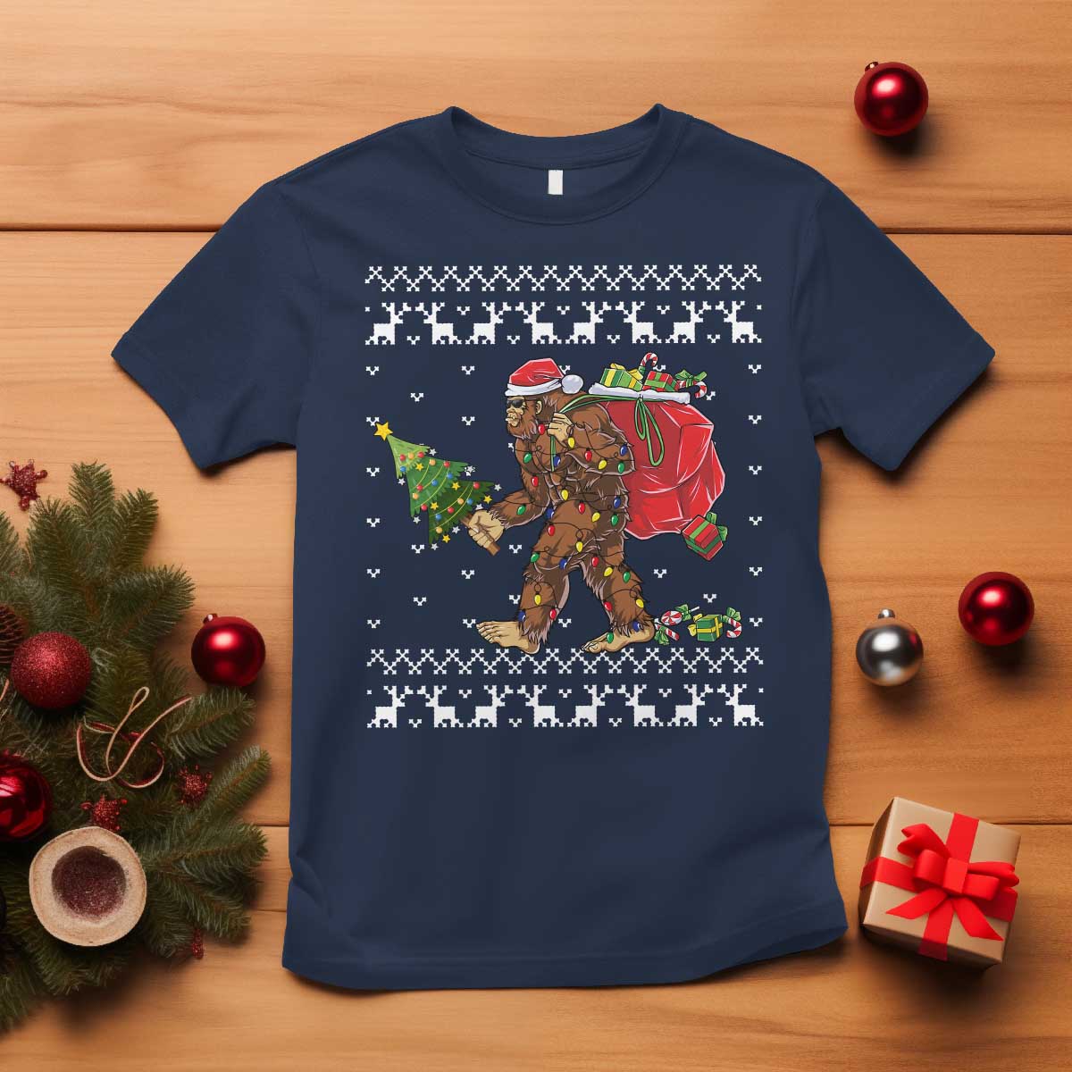 funny-bigfoot-christmas-t-shirt-believe-bigfoot-santa-hat-sasquatch-loves-rock-on