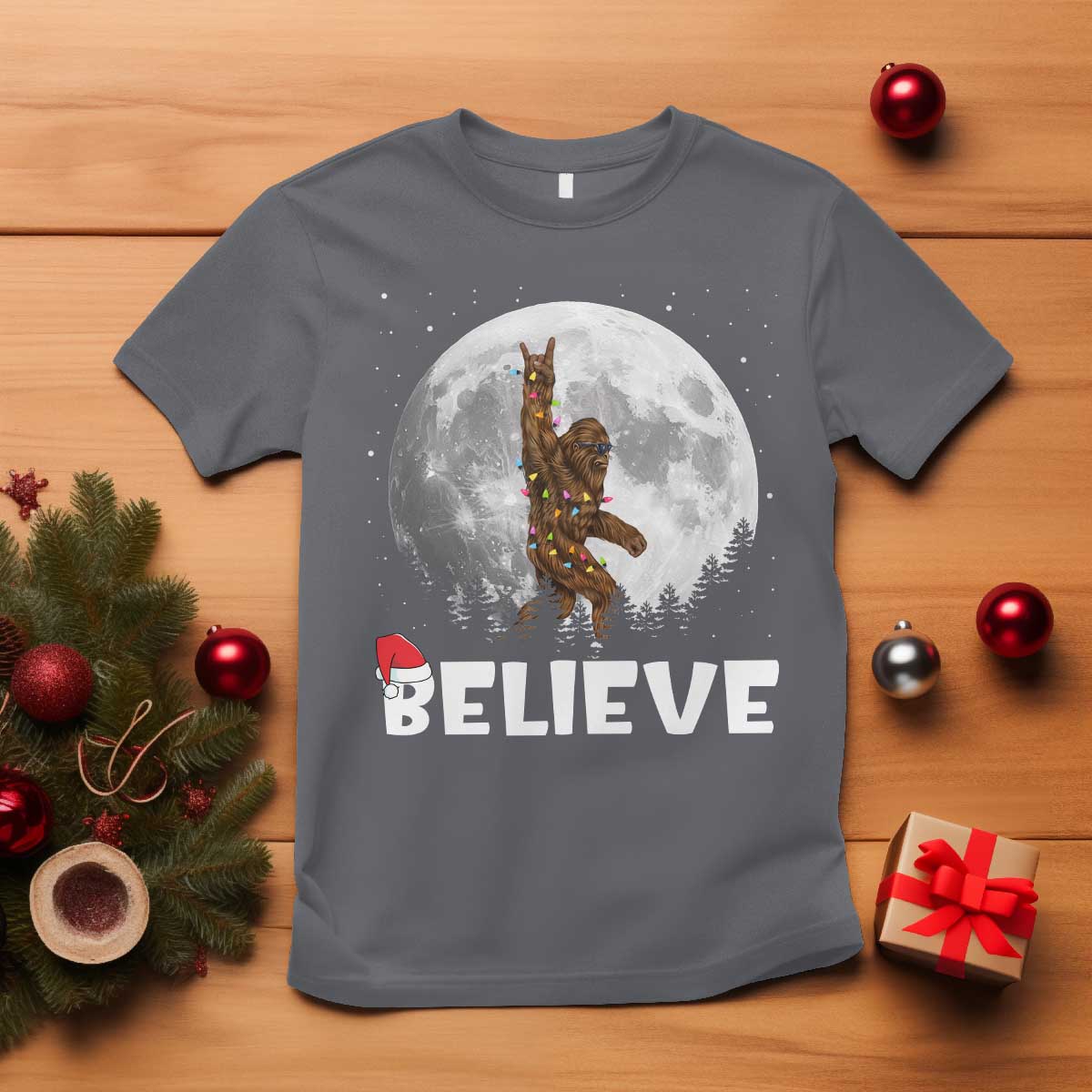funny-bigfoot-christmas-t-shirt-cool-full-moon-trees-sasquatch-xmas-lights