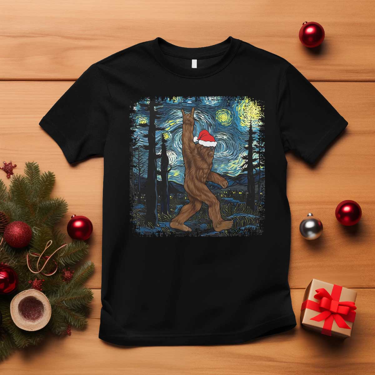 christmas-bigfoot-starry-night-t-shirt-sasquatch-santa-hat-sasquatch-van-gogh-sky-painting-art