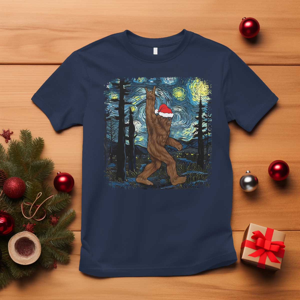 christmas-bigfoot-starry-night-t-shirt-sasquatch-santa-hat-sasquatch-van-gogh-sky-painting-art