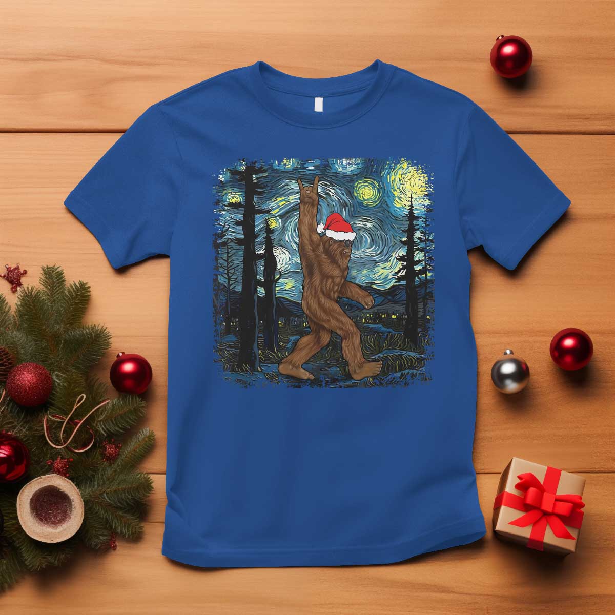 christmas-bigfoot-starry-night-t-shirt-sasquatch-santa-hat-sasquatch-van-gogh-sky-painting-art