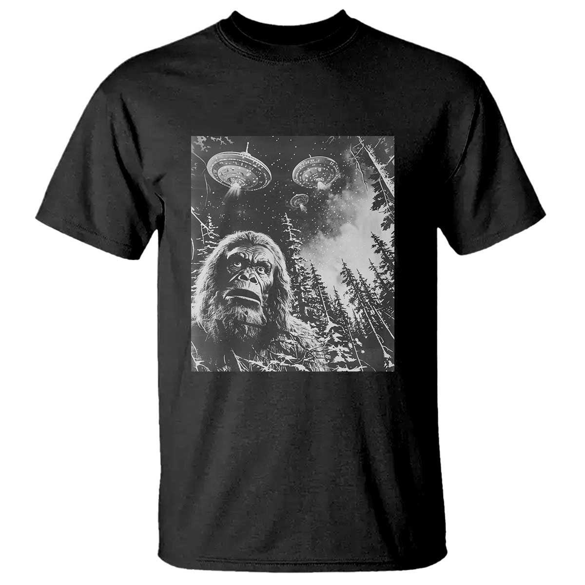 funny-graphic-bigfoot-selfie-with-ufos-weird-t-shirt-funny-graphic-bigfoot-selfie-with-ufos-weird