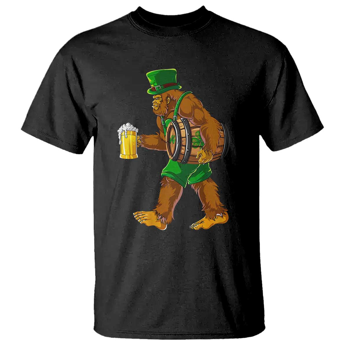 st-patricks-day-bigfoot-t-shirt-sasquatch-beer-funny-party-shamrock
