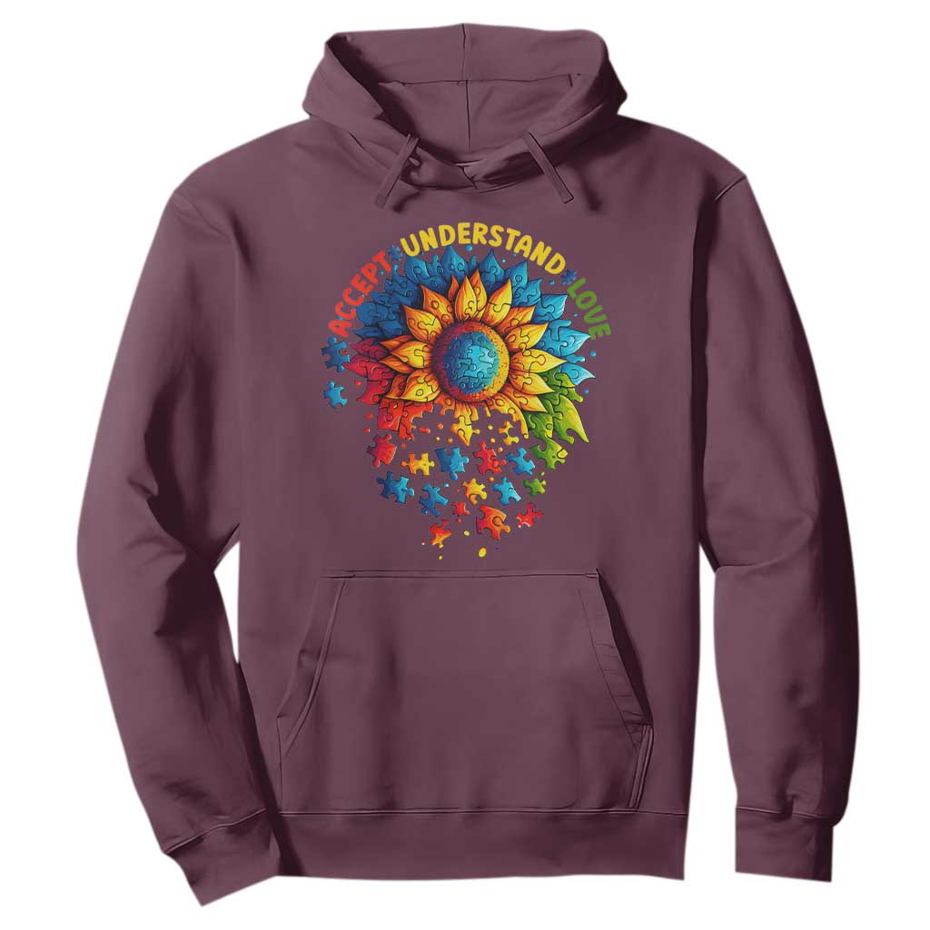 Autism Acceptance Sunflower Puzzle Hoodie Accept Understand Love ASD