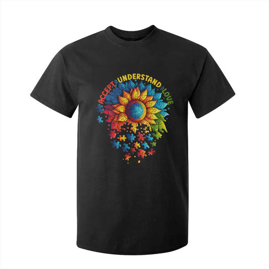 Autism Acceptance Sunflower Puzzle T Shirt For Kid Accept Understand Love ASD