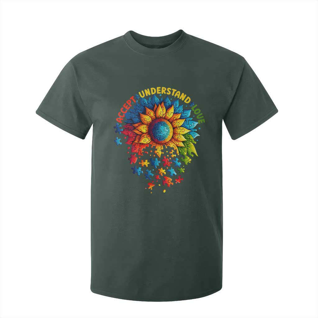 Autism Acceptance Sunflower Puzzle T Shirt For Kid Accept Understand Love ASD