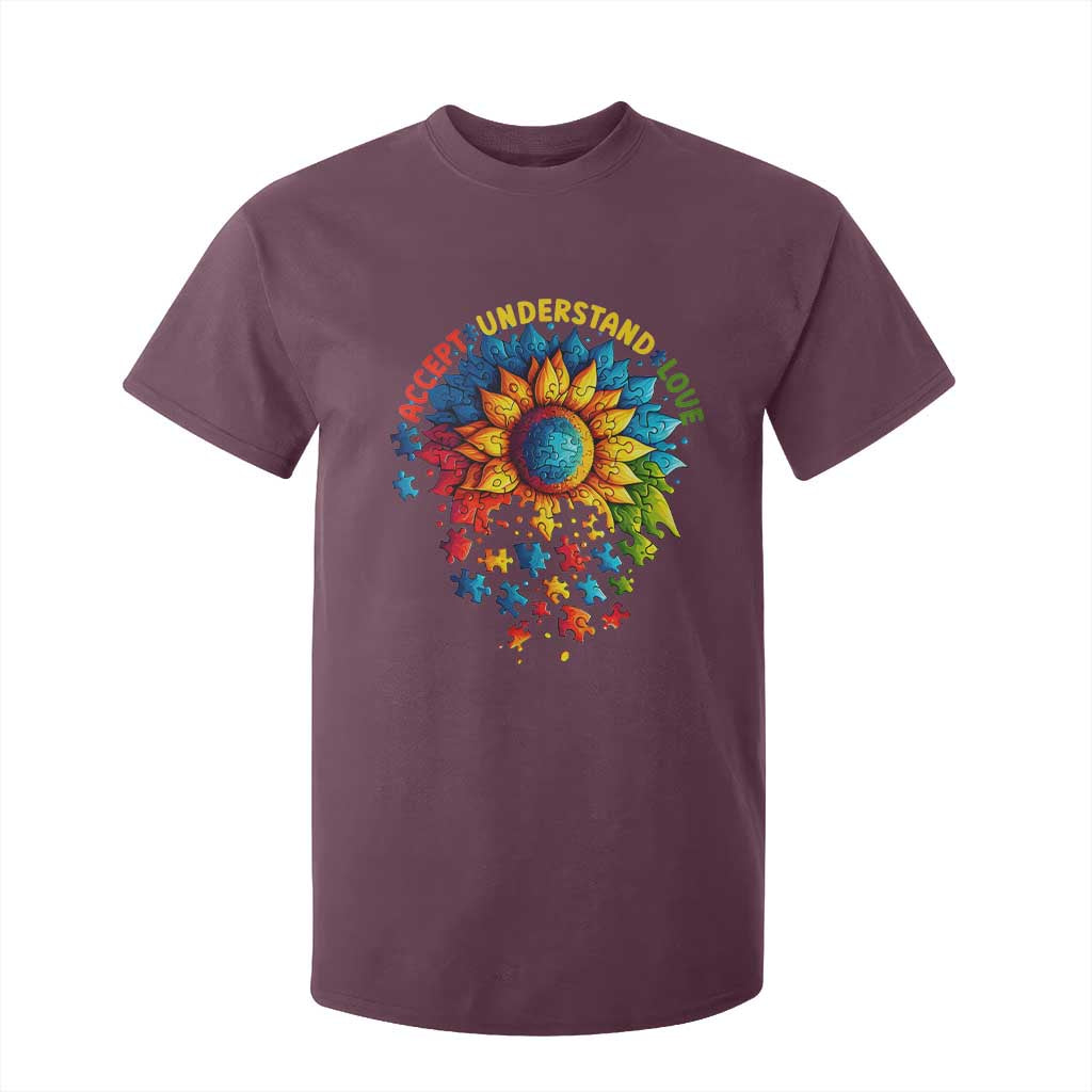 Autism Acceptance Sunflower Puzzle T Shirt For Kid Accept Understand Love ASD