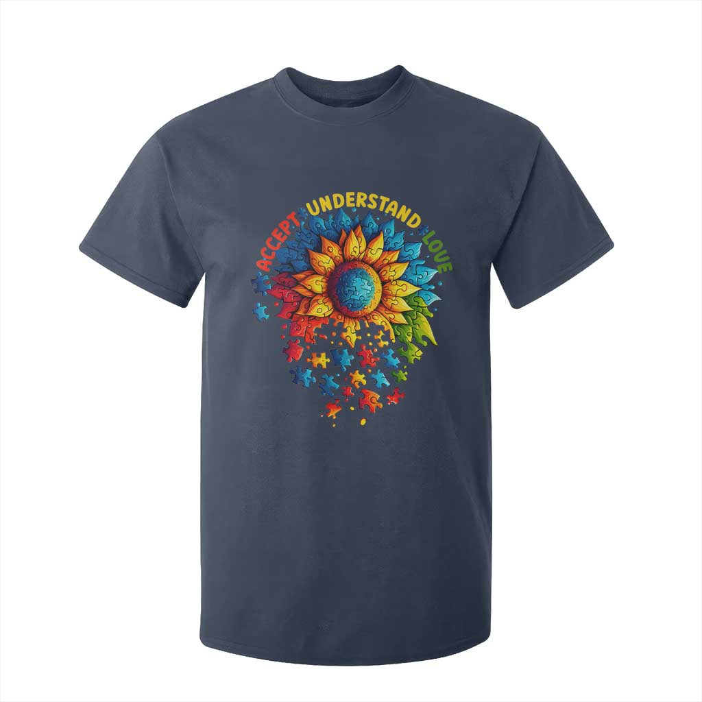 Autism Acceptance Sunflower Puzzle T Shirt For Kid Accept Understand Love ASD