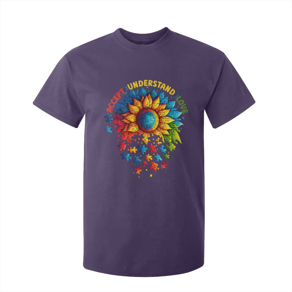 Autism Acceptance Sunflower Puzzle T Shirt For Kid Accept Understand Love ASD