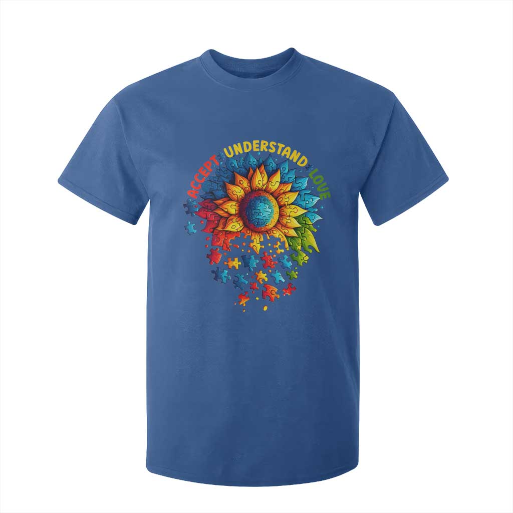 Autism Acceptance Sunflower Puzzle T Shirt For Kid Accept Understand Love ASD