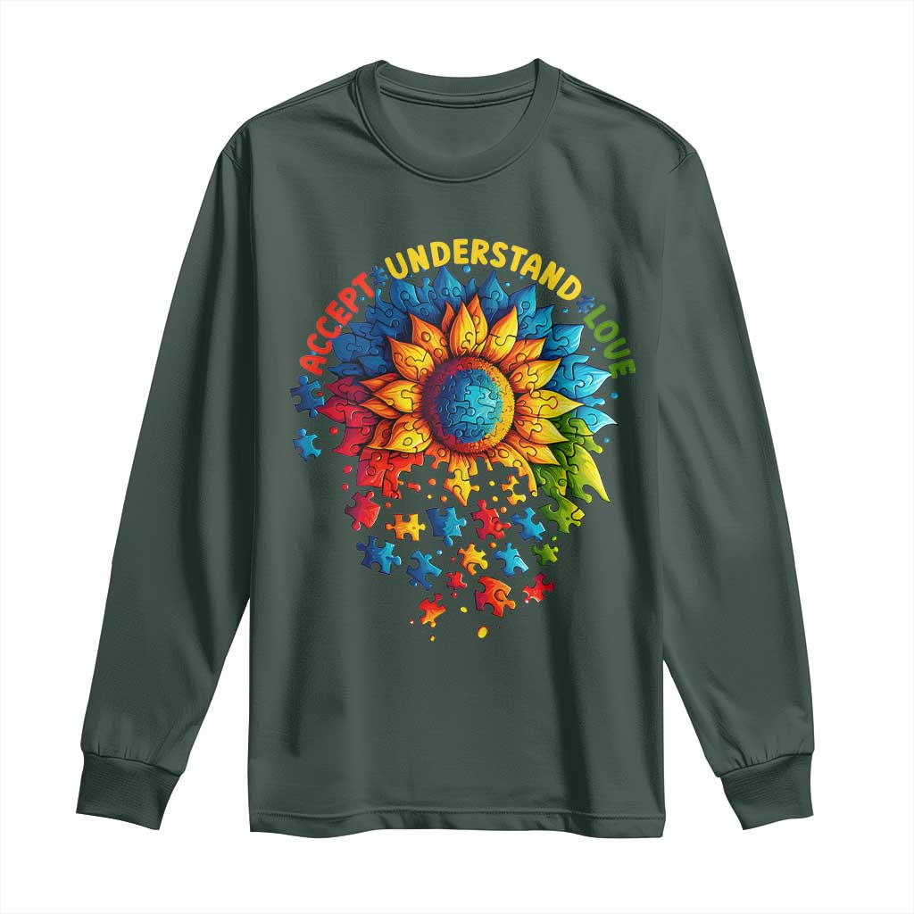 Autism Acceptance Sunflower Puzzle Long Sleeve Shirt Accept Understand Love ASD
