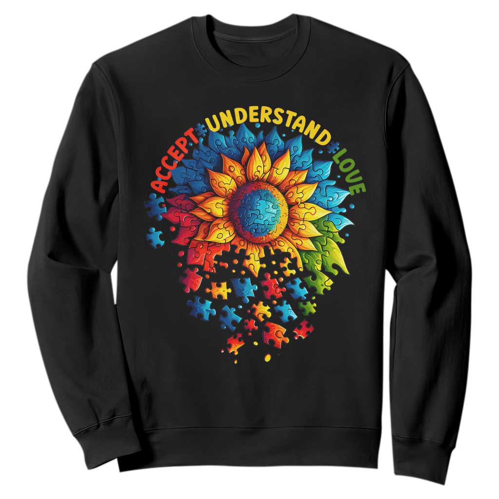 Autism Acceptance Sunflower Puzzle Sweatshirt Accept Understand Love ASD