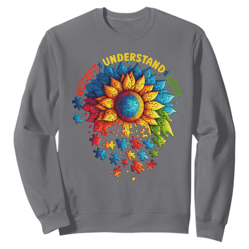 Autism Acceptance Sunflower Puzzle Sweatshirt Accept Understand Love ASD
