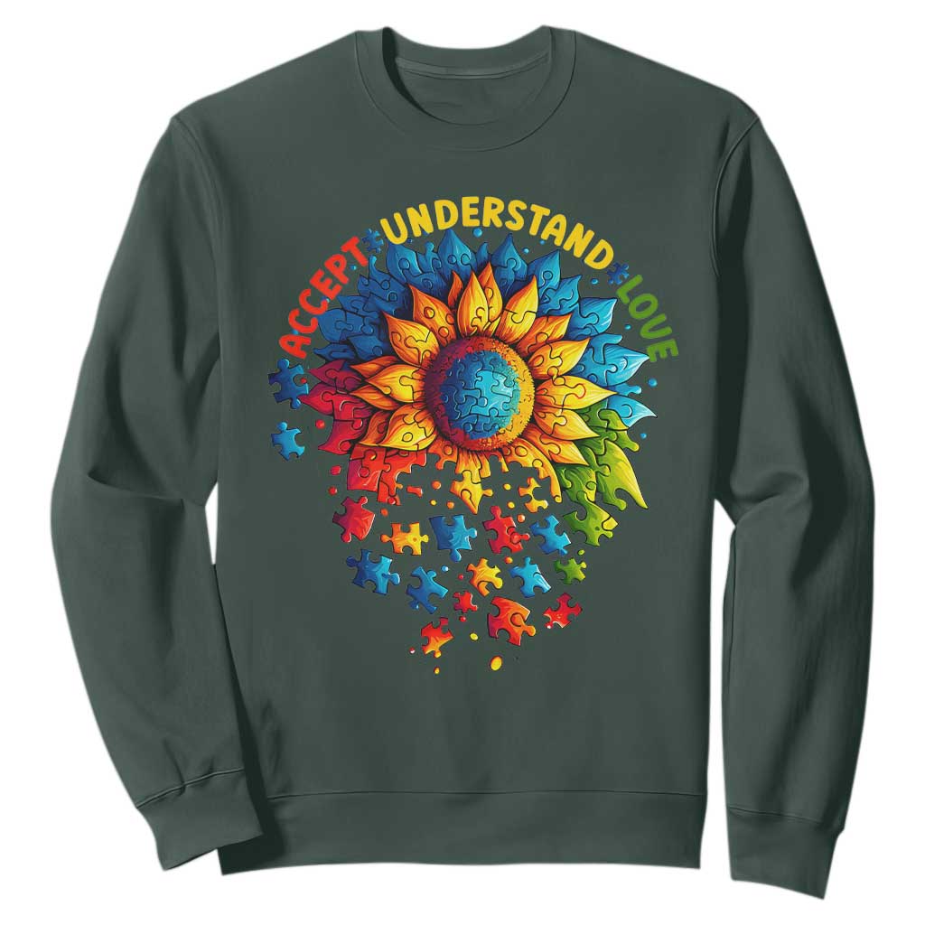 Autism Acceptance Sunflower Puzzle Sweatshirt Accept Understand Love ASD