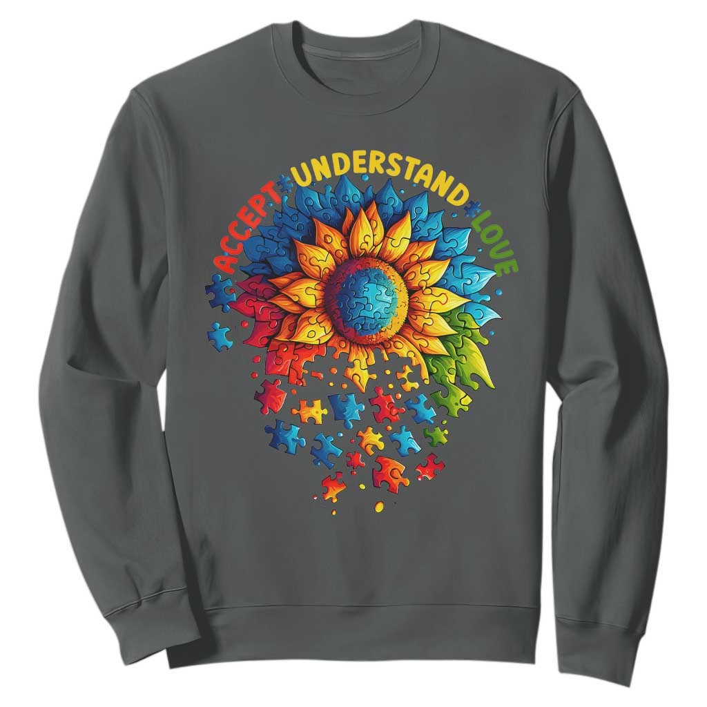 Autism Acceptance Sunflower Puzzle Sweatshirt Accept Understand Love ASD