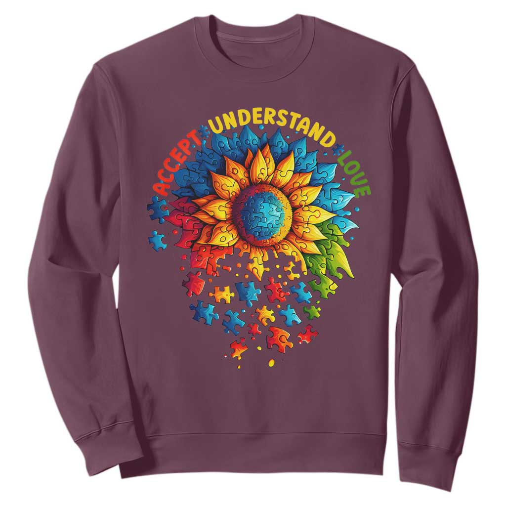 Autism Acceptance Sunflower Puzzle Sweatshirt Accept Understand Love ASD
