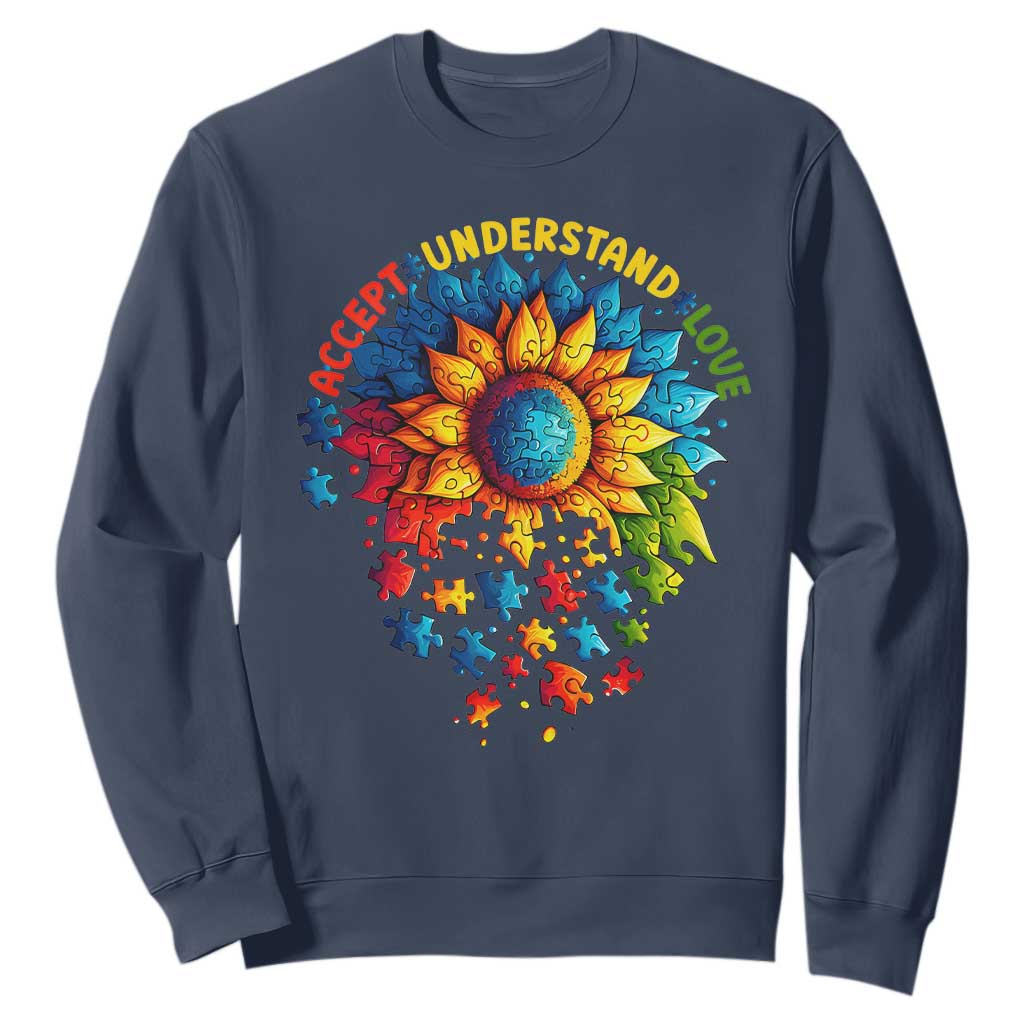 Autism Acceptance Sunflower Puzzle Sweatshirt Accept Understand Love ASD