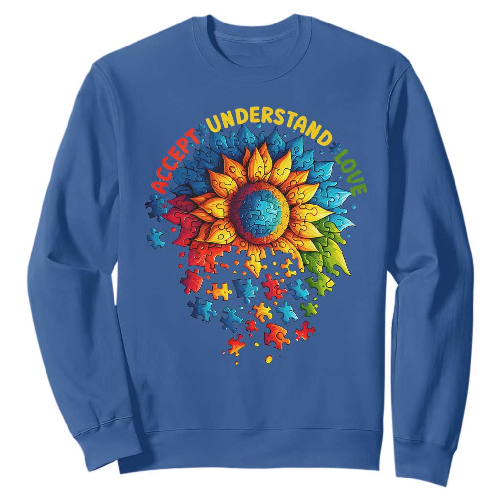 Autism Acceptance Sunflower Puzzle Sweatshirt Accept Understand Love ASD