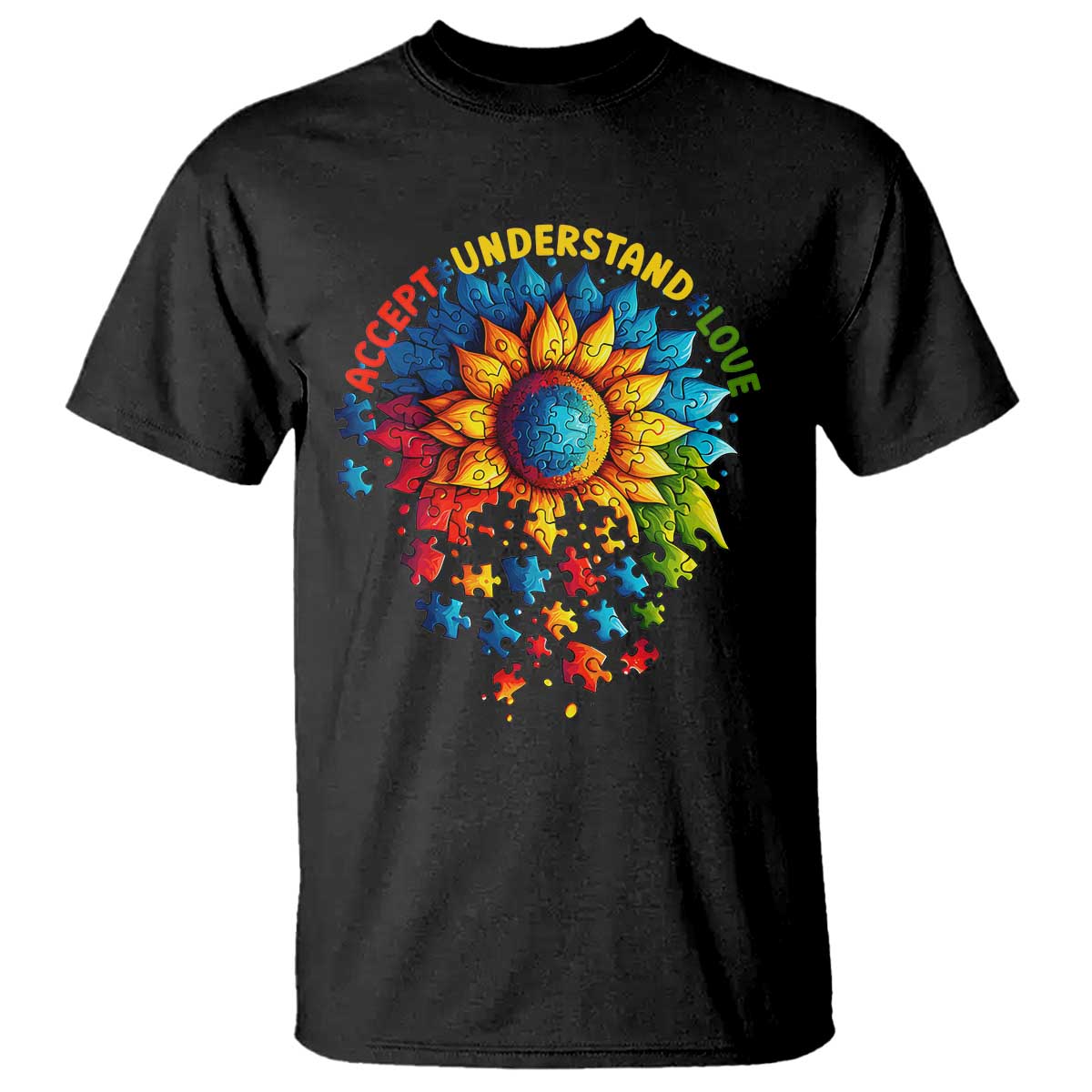 Autism Acceptance Sunflower Puzzle T Shirt Accept Understand Love ASD