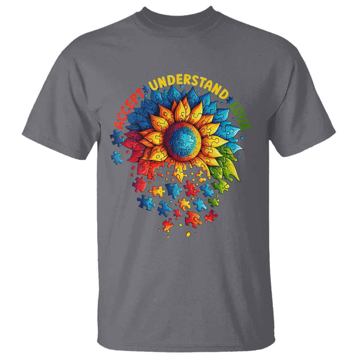 Autism Acceptance Sunflower Puzzle T Shirt Accept Understand Love ASD