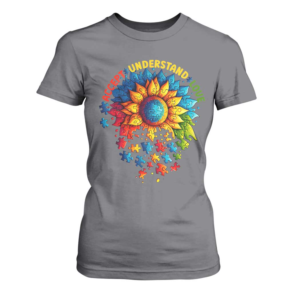 Autism Acceptance Sunflower Puzzle T Shirt For Women Accept Understand Love ASD