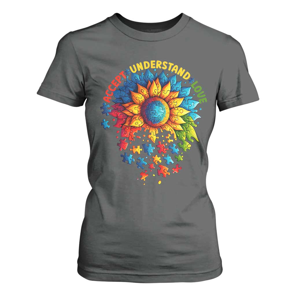 Autism Acceptance Sunflower Puzzle T Shirt For Women Accept Understand Love ASD