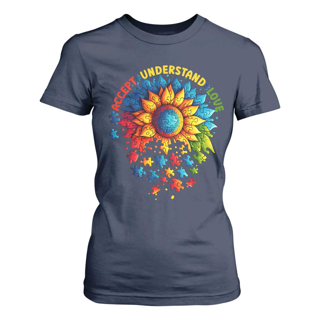 Autism Acceptance Sunflower Puzzle T Shirt For Women Accept Understand Love ASD