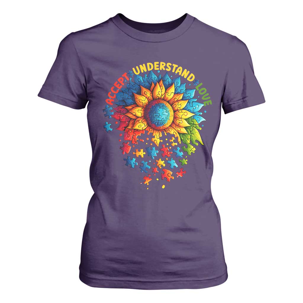 Autism Acceptance Sunflower Puzzle T Shirt For Women Accept Understand Love ASD