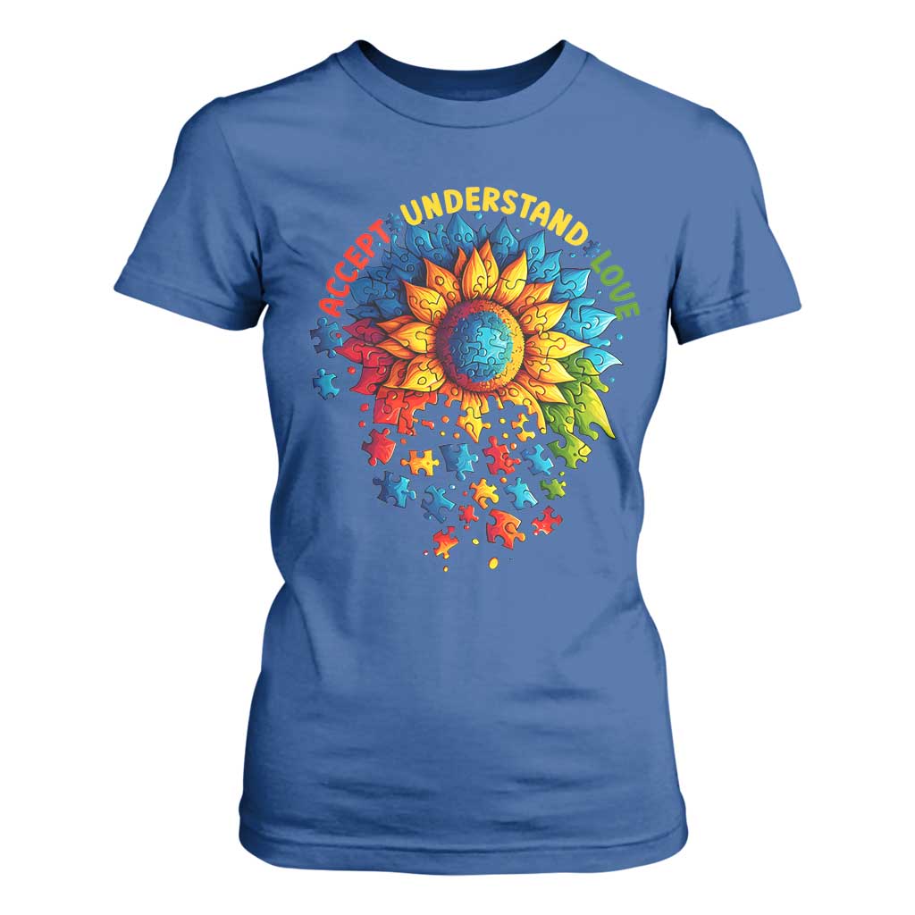 Autism Acceptance Sunflower Puzzle T Shirt For Women Accept Understand Love ASD