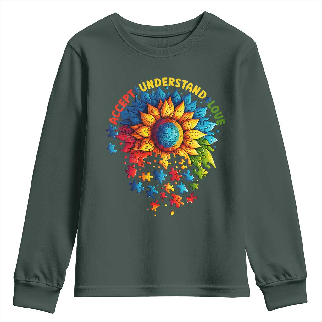 Autism Acceptance Sunflower Puzzle Youth Sweatshirt Accept Understand Love ASD