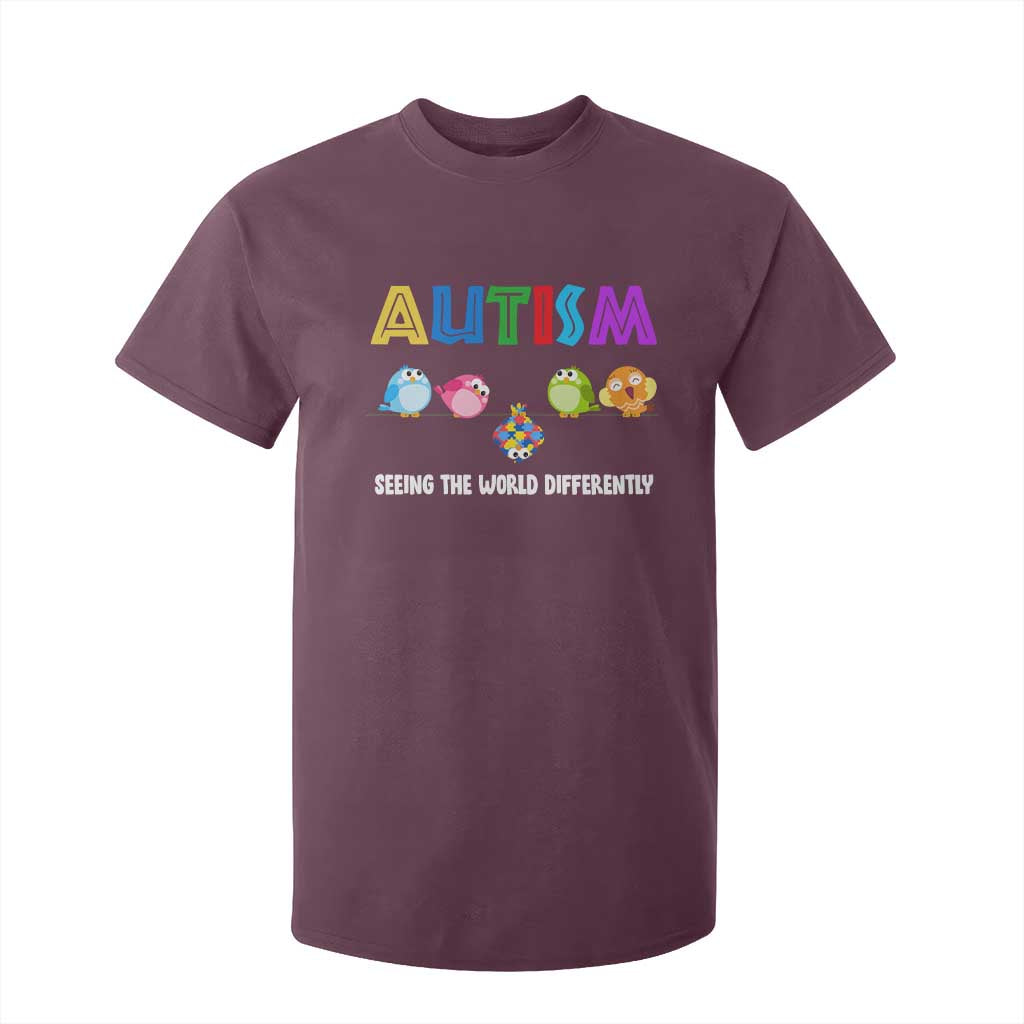 Autism Support T Shirt For Kid Seeing the World Differently ASD Cute Puzzle Pieces Owl