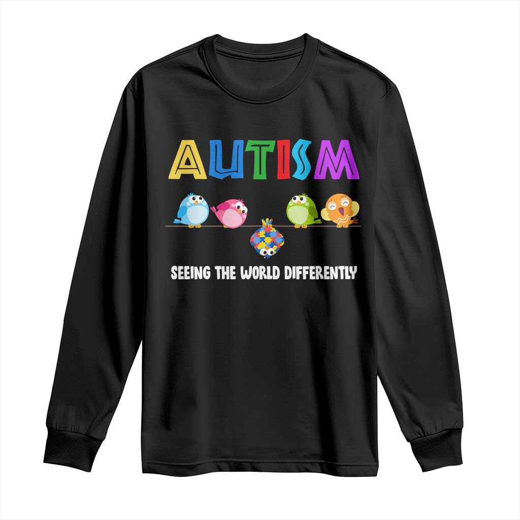 Autism Support Long Sleeve Shirt Seeing the World Differently ASD Cute Puzzle Pieces Owl