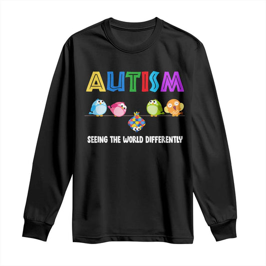 Autism Support Long Sleeve Shirt Seeing the World Differently ASD Cute Puzzle Pieces Owl