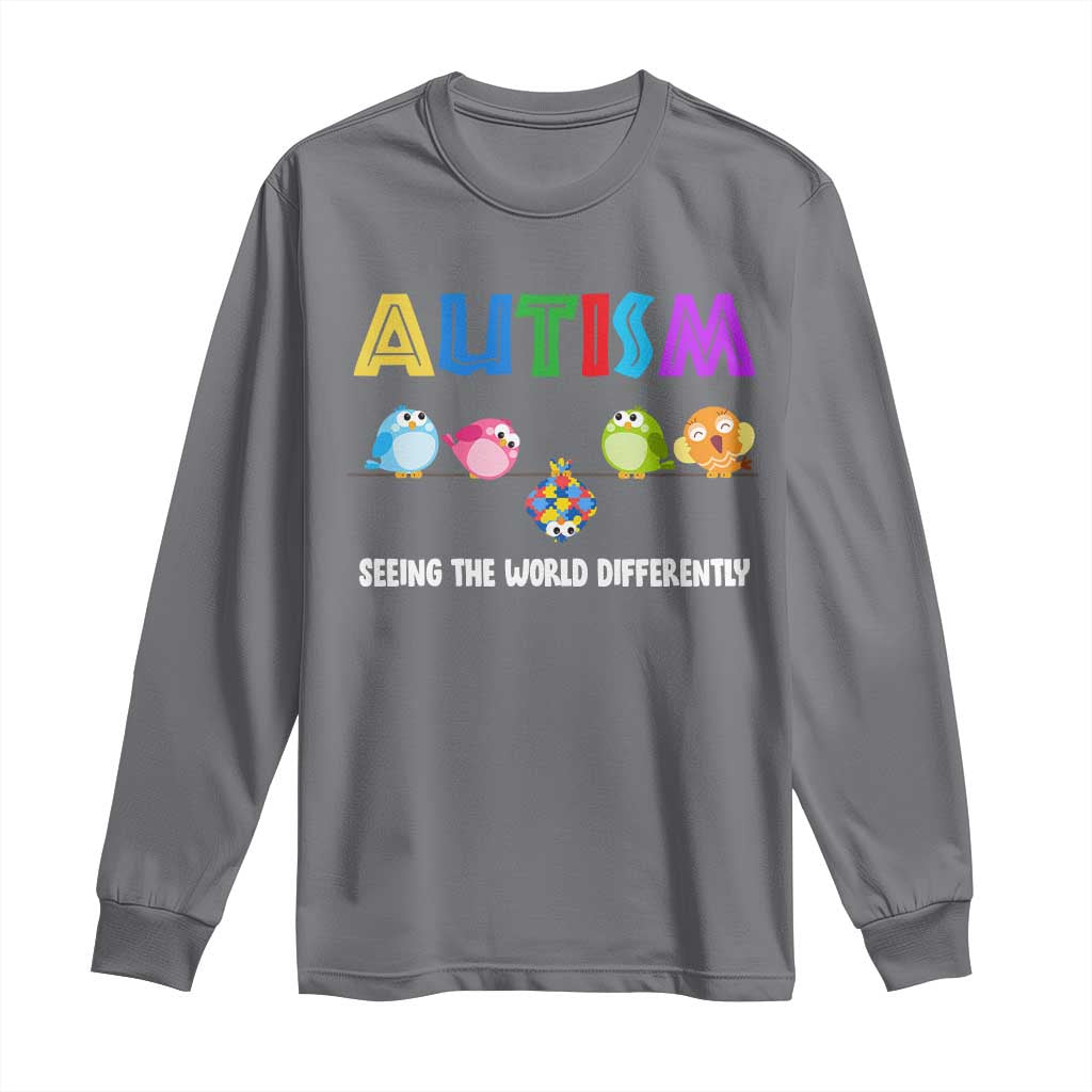 Autism Support Long Sleeve Shirt Seeing the World Differently ASD Cute Puzzle Pieces Owl