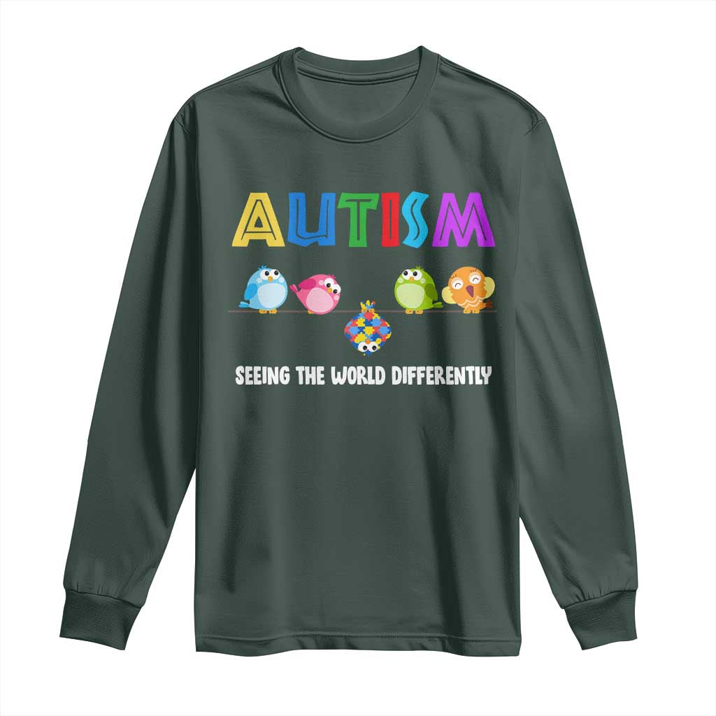 Autism Support Long Sleeve Shirt Seeing the World Differently ASD Cute Puzzle Pieces Owl