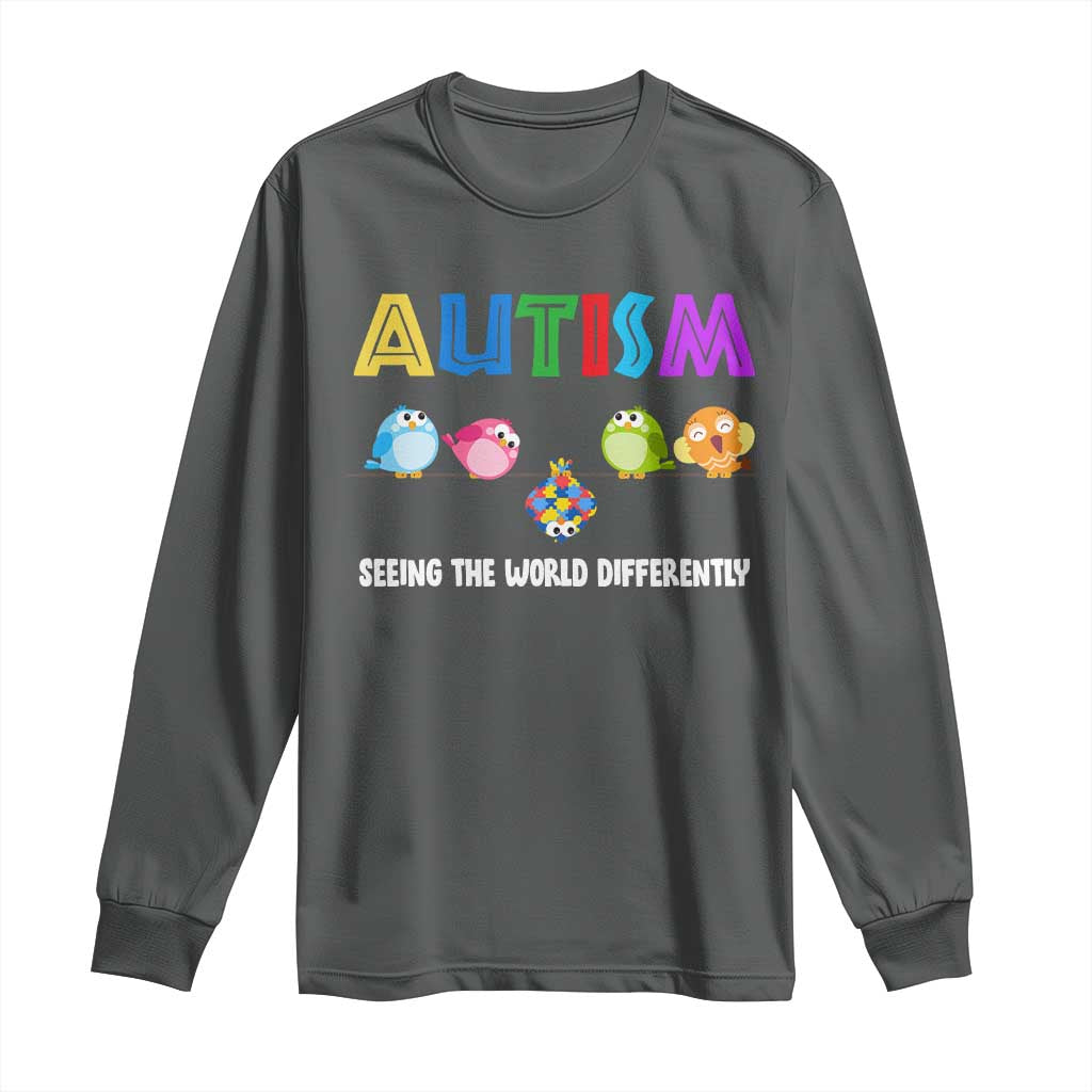 Autism Support Long Sleeve Shirt Seeing the World Differently ASD Cute Puzzle Pieces Owl