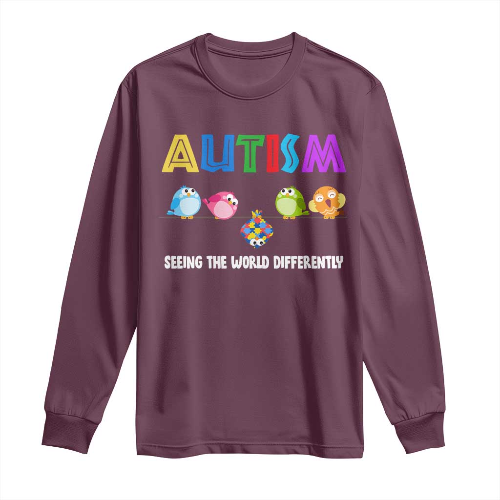 Autism Support Long Sleeve Shirt Seeing the World Differently ASD Cute Puzzle Pieces Owl