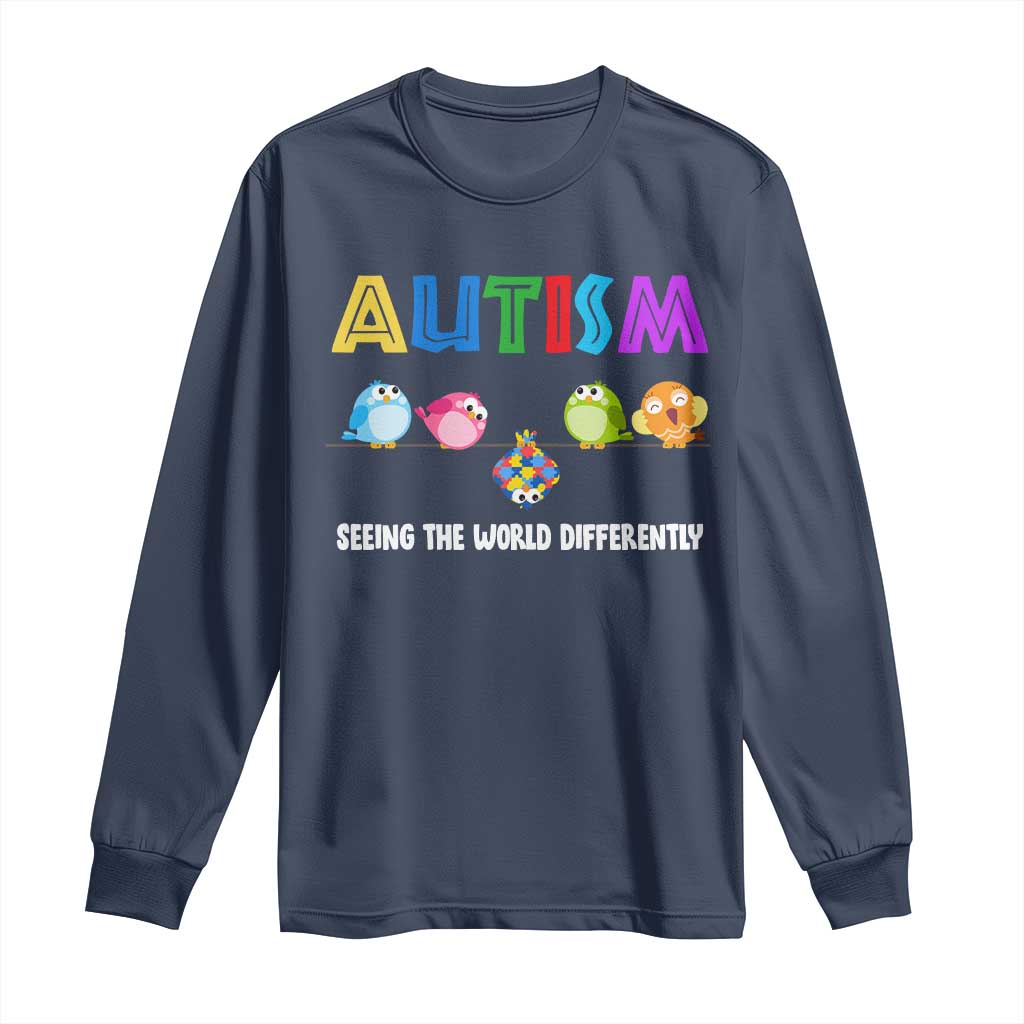 Autism Support Long Sleeve Shirt Seeing the World Differently ASD Cute Puzzle Pieces Owl