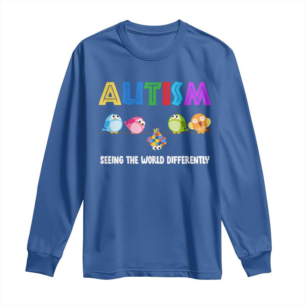 Autism Support Long Sleeve Shirt Seeing the World Differently ASD Cute Puzzle Pieces Owl