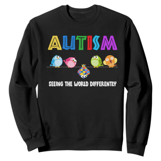 Autism Support Sweatshirt Seeing the World Differently ASD Cute Puzzle Pieces Owl