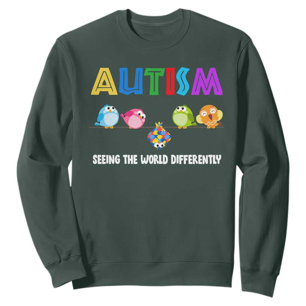 Autism Support Sweatshirt Seeing the World Differently ASD Cute Puzzle Pieces Owl