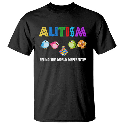 Autism Support T Shirt Seeing the World Differently ASD Cute Puzzle Pieces Owl
