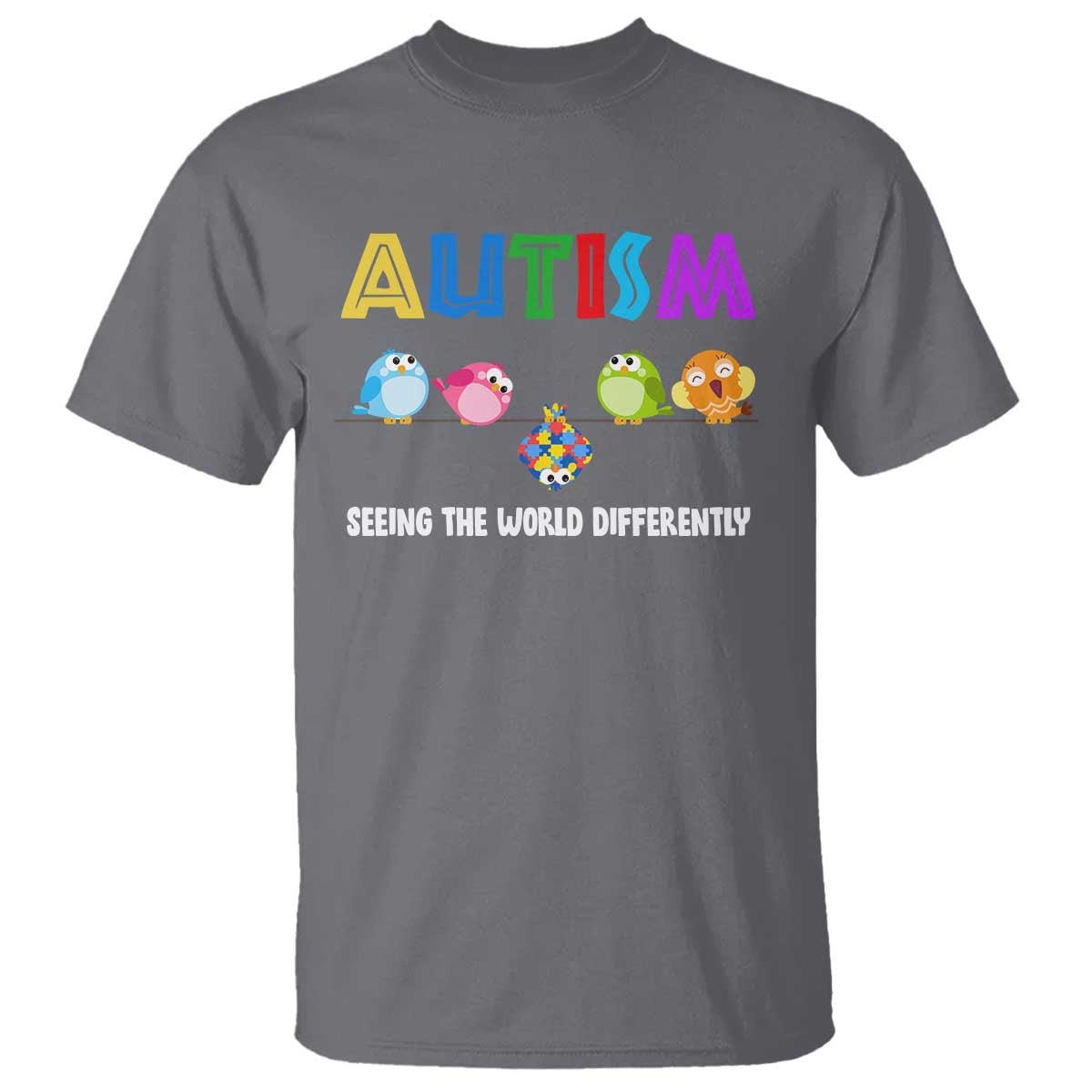 Autism Support T Shirt Seeing the World Differently ASD Cute Puzzle Pieces Owl