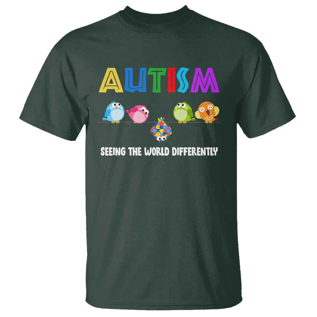 Autism Support T Shirt Seeing the World Differently ASD Cute Puzzle Pieces Owl