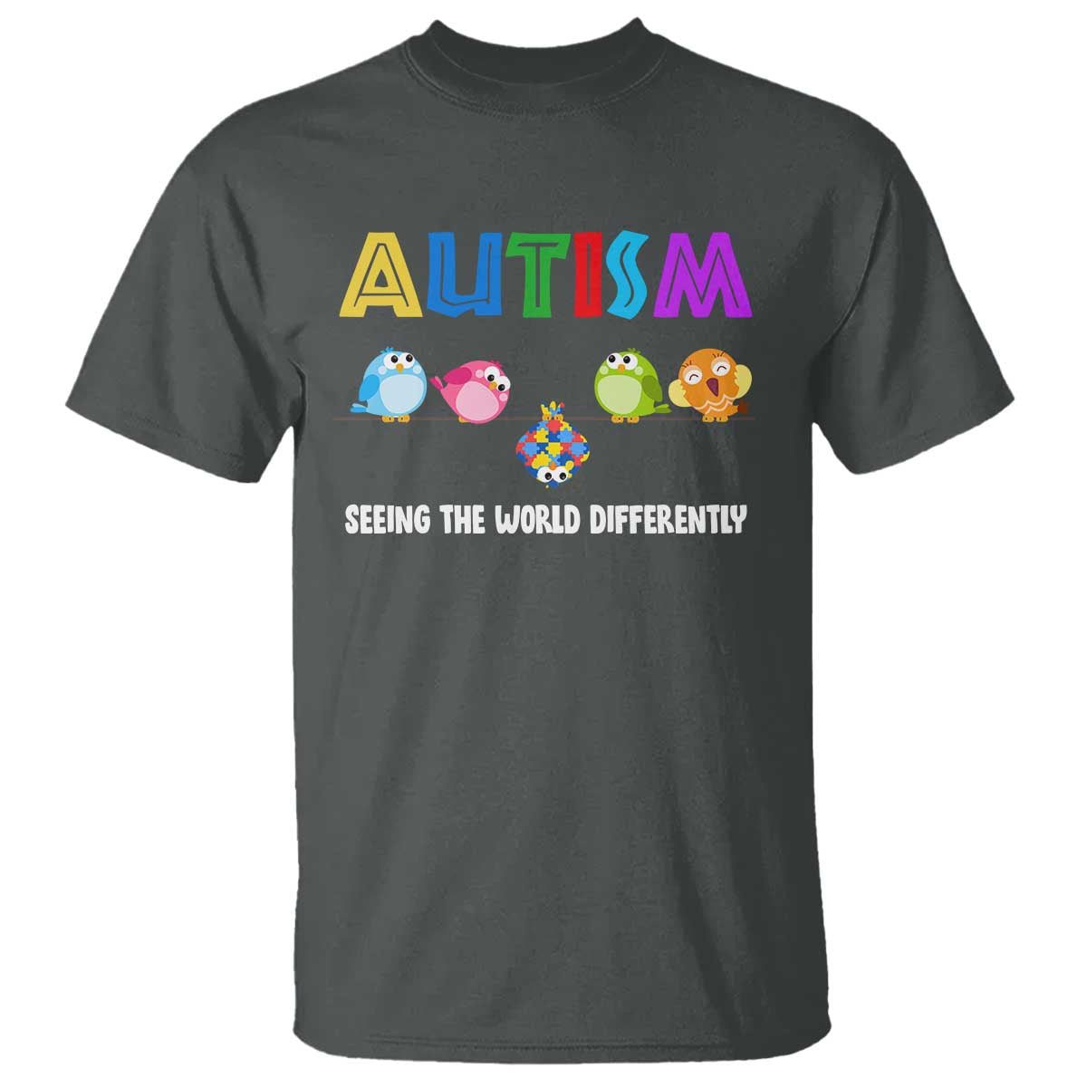 Autism Support T Shirt Seeing the World Differently ASD Cute Puzzle Pieces Owl